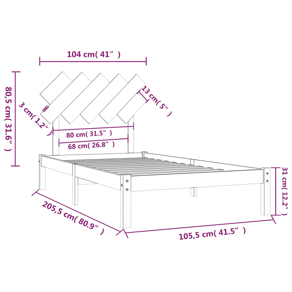 Sengeramme svart 100x200 cm heltre