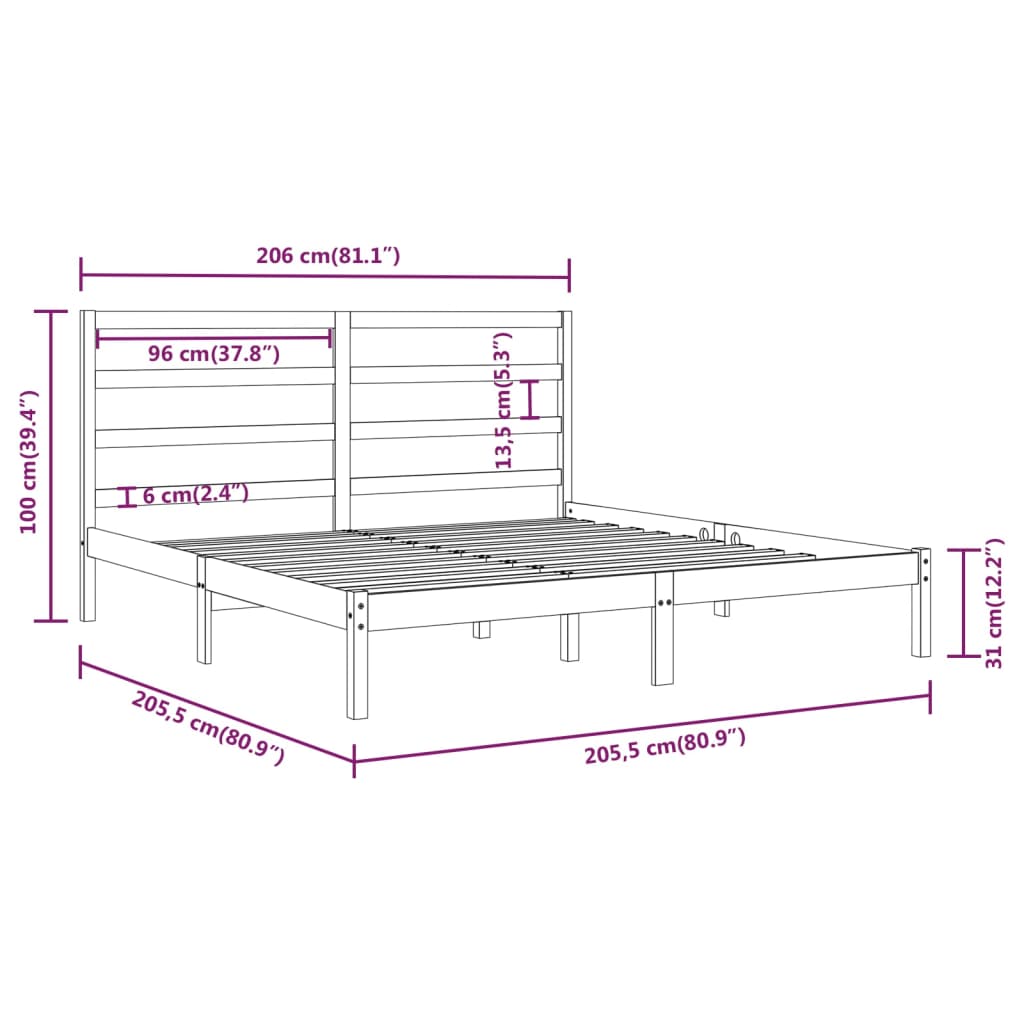 Sengeramme med madrass 200x200 cm heltre furu