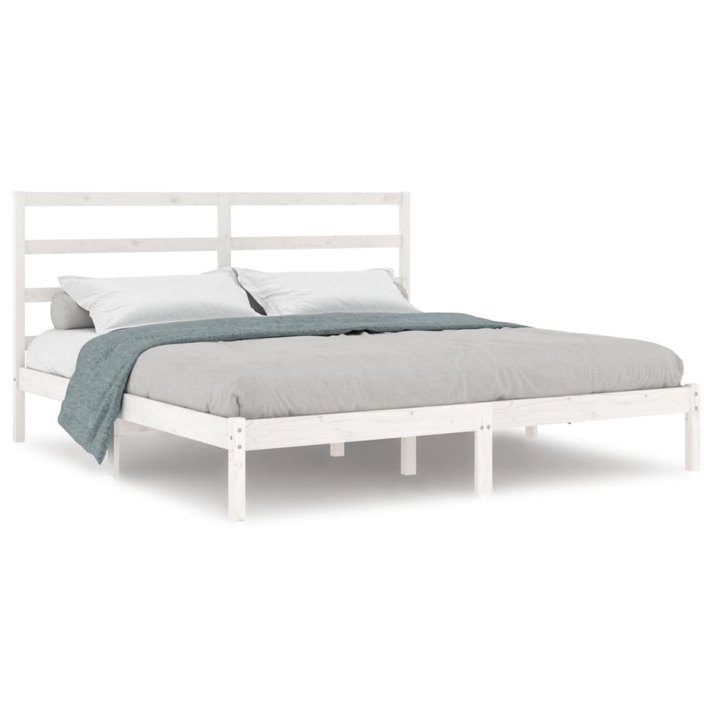 Sengeramme med madrass hvit 200x200 cm heltre furu