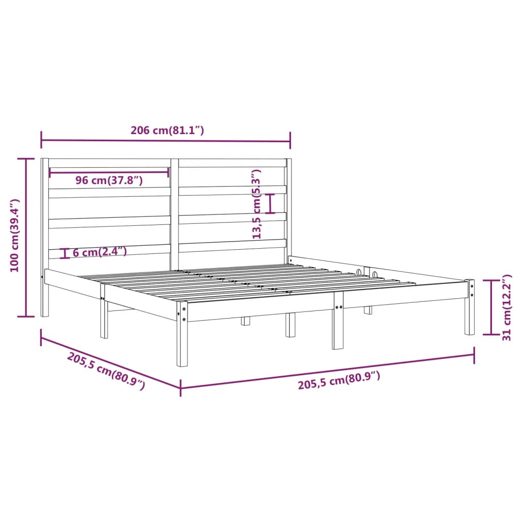 Sengeramme med madrass hvit 200x200 cm heltre furu