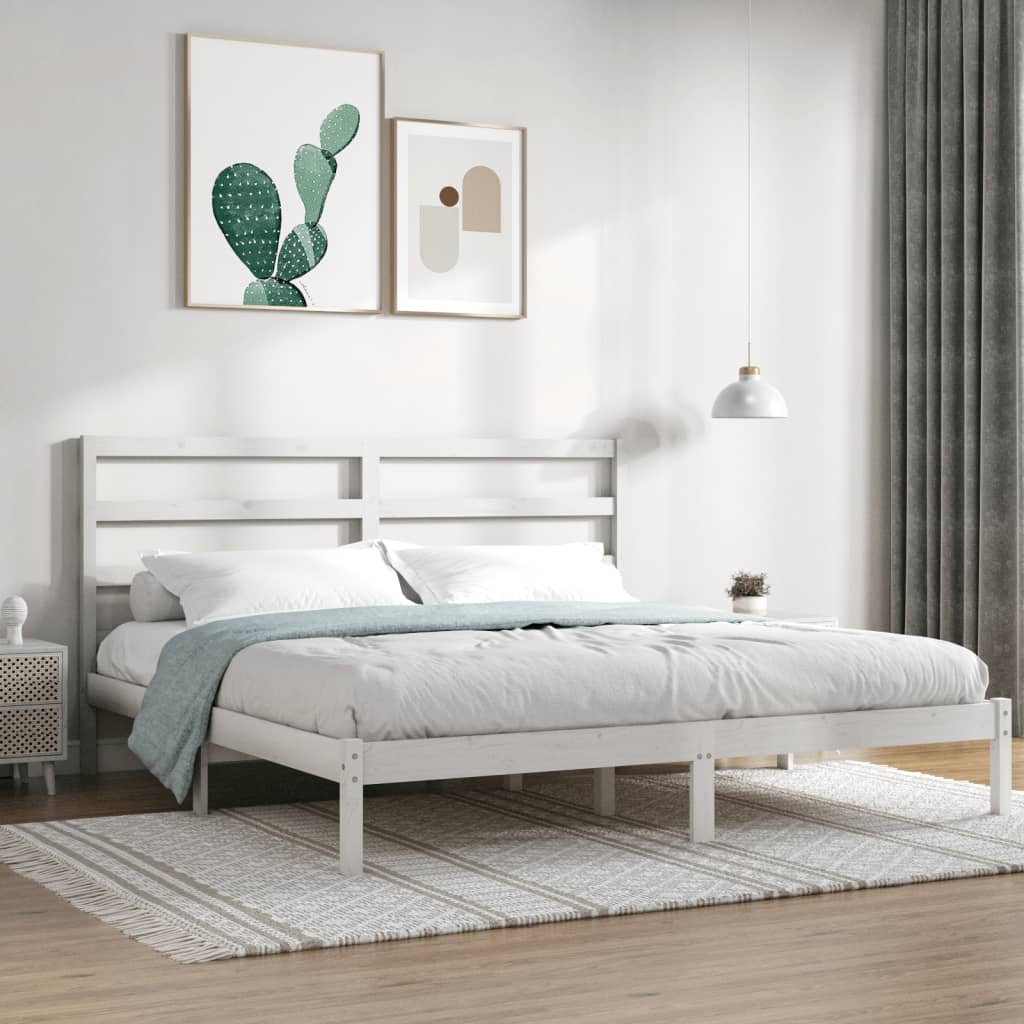 Sengeramme med madrass hvit 200x200 cm heltre furu