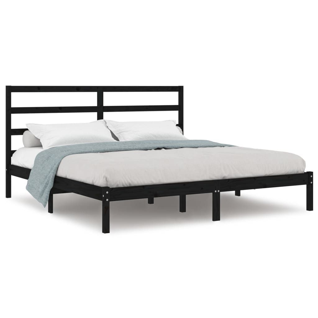 Sengeramme svart heltre furu 200x200 cm