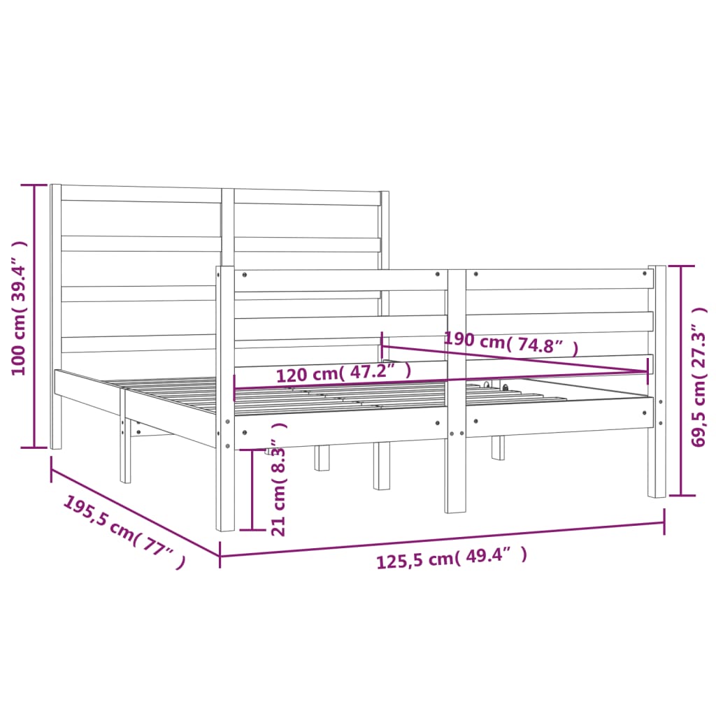 Sengeramme hvit heltre furu 120x190 cm Small Double