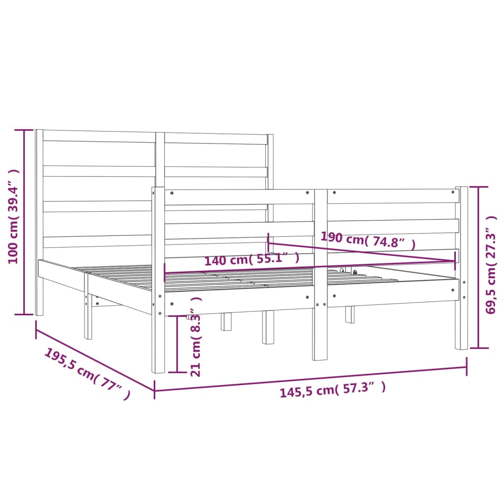 Sengeramme hvit heltre furu 140x190 cm