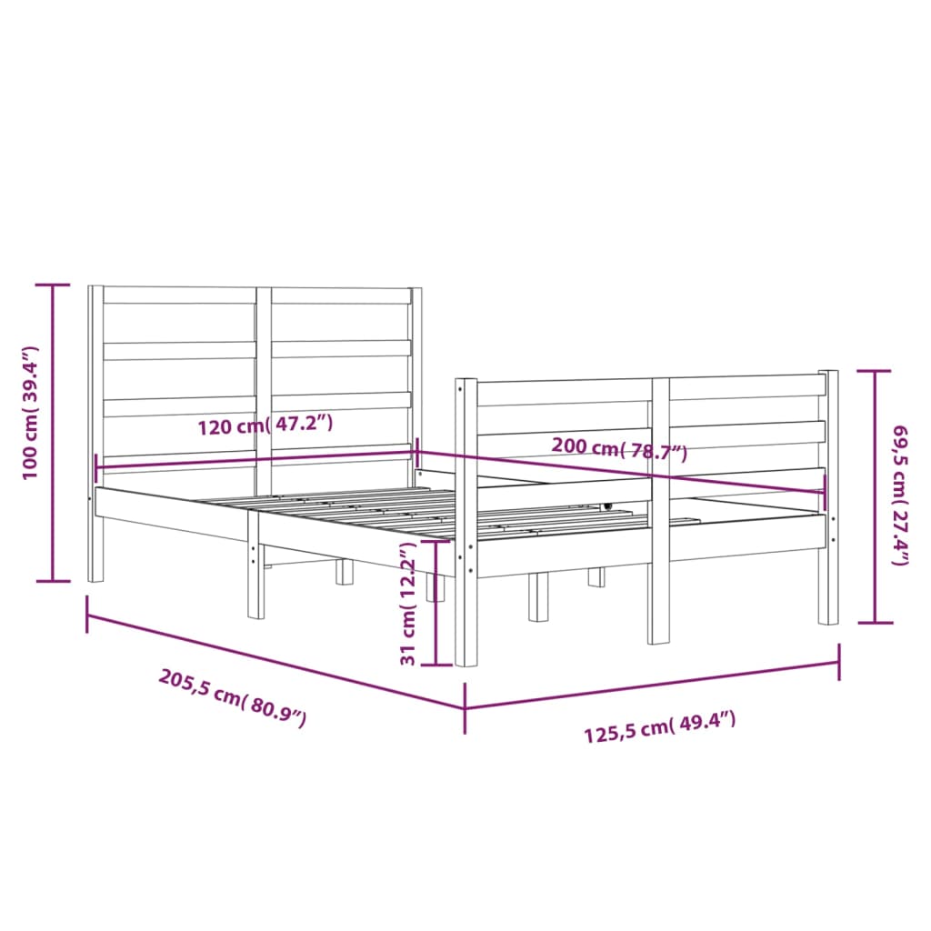 Sengeramme heltre furu 120x200 cm