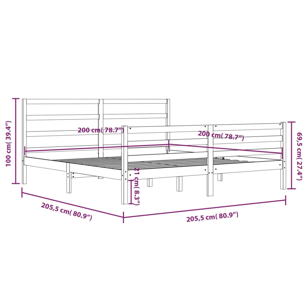 Sengeramme heltre furu 200x200 cm