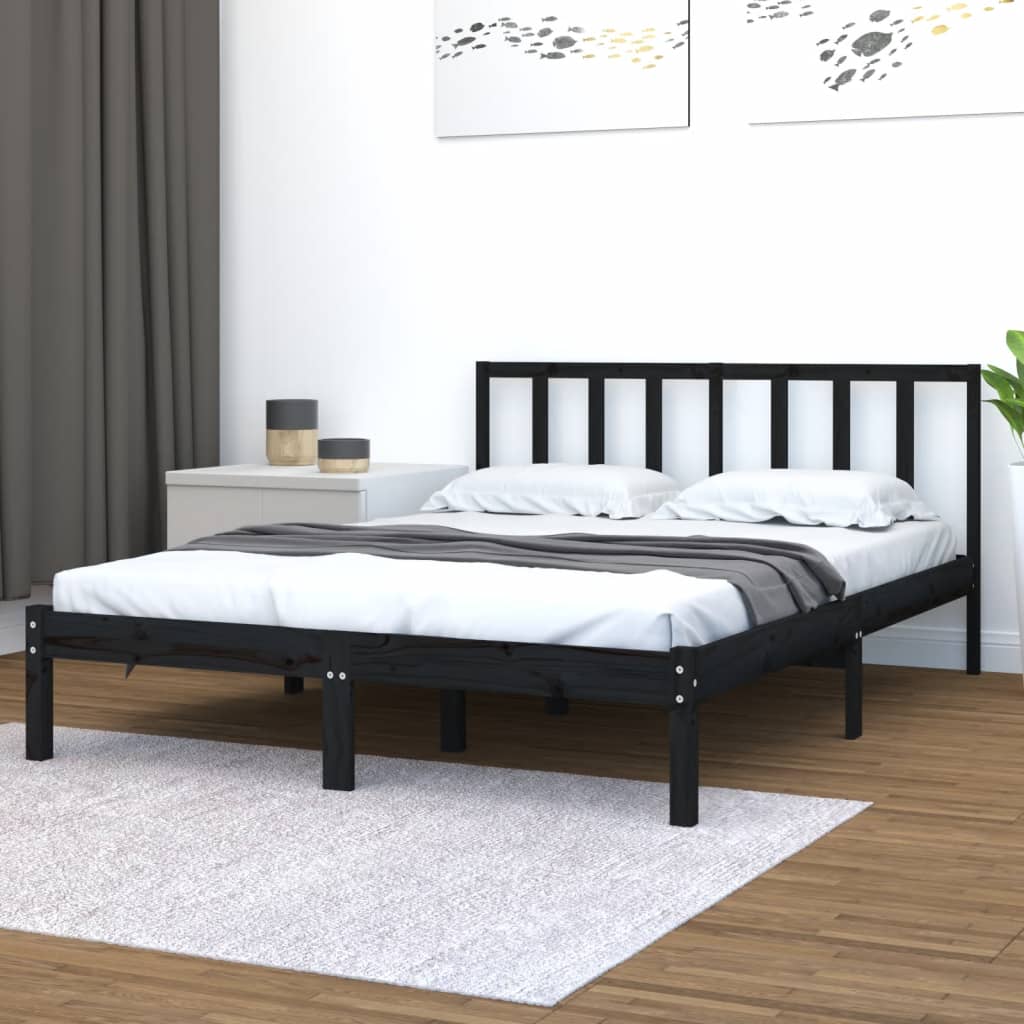 Sengeramme svart heltre furu 150x200 cm King Size