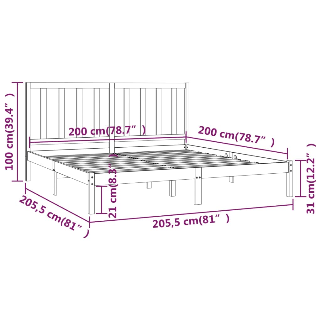 Sengeramme heltre furu 200x200 cm