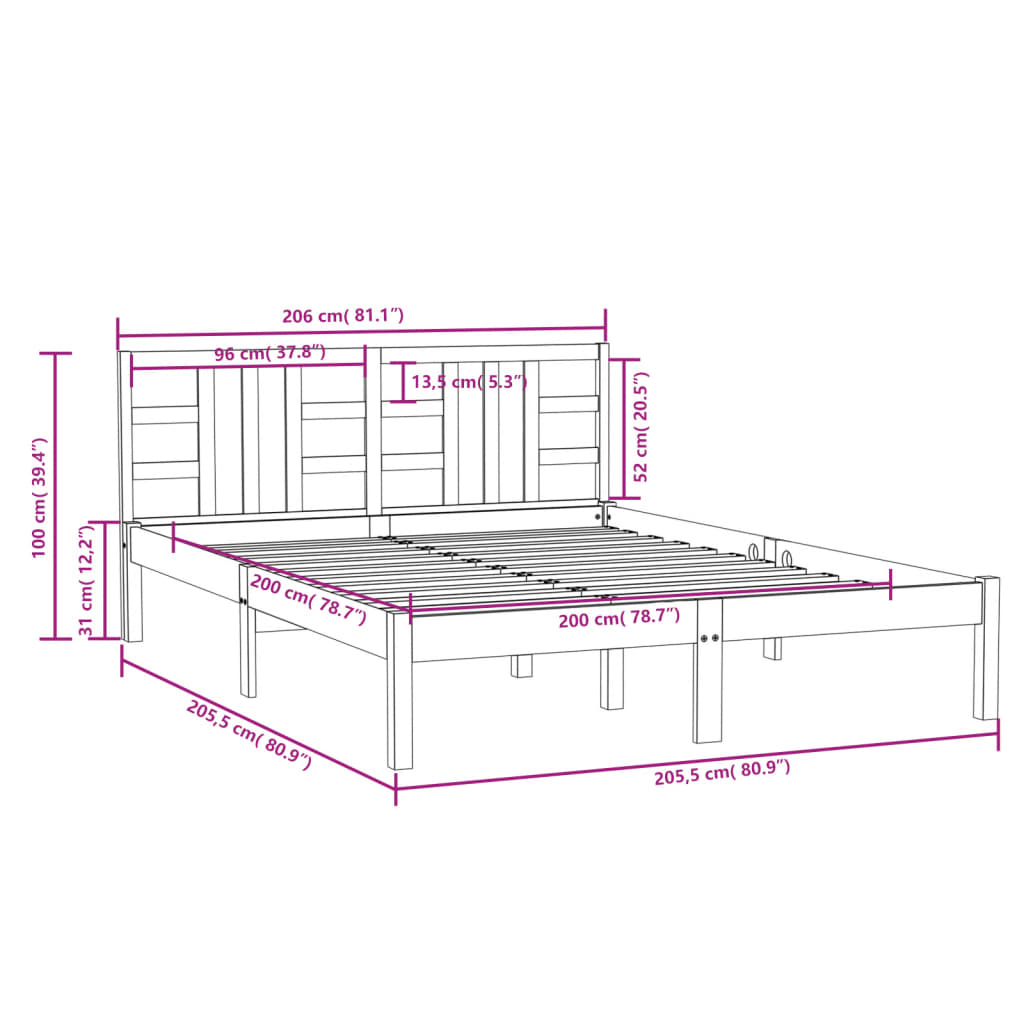 Sengeramme honningbrun heltre200x200 cm