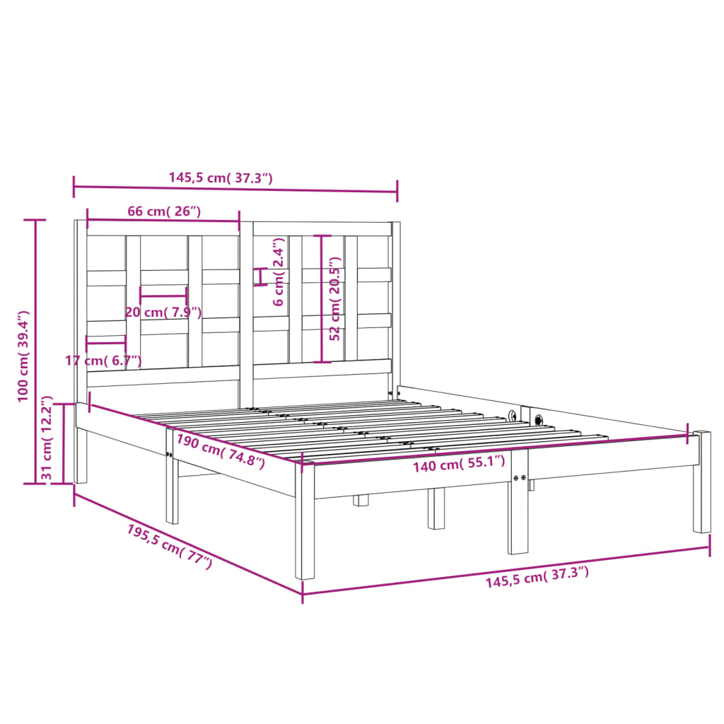 Sengeramme svart heltre 140x190 cm
