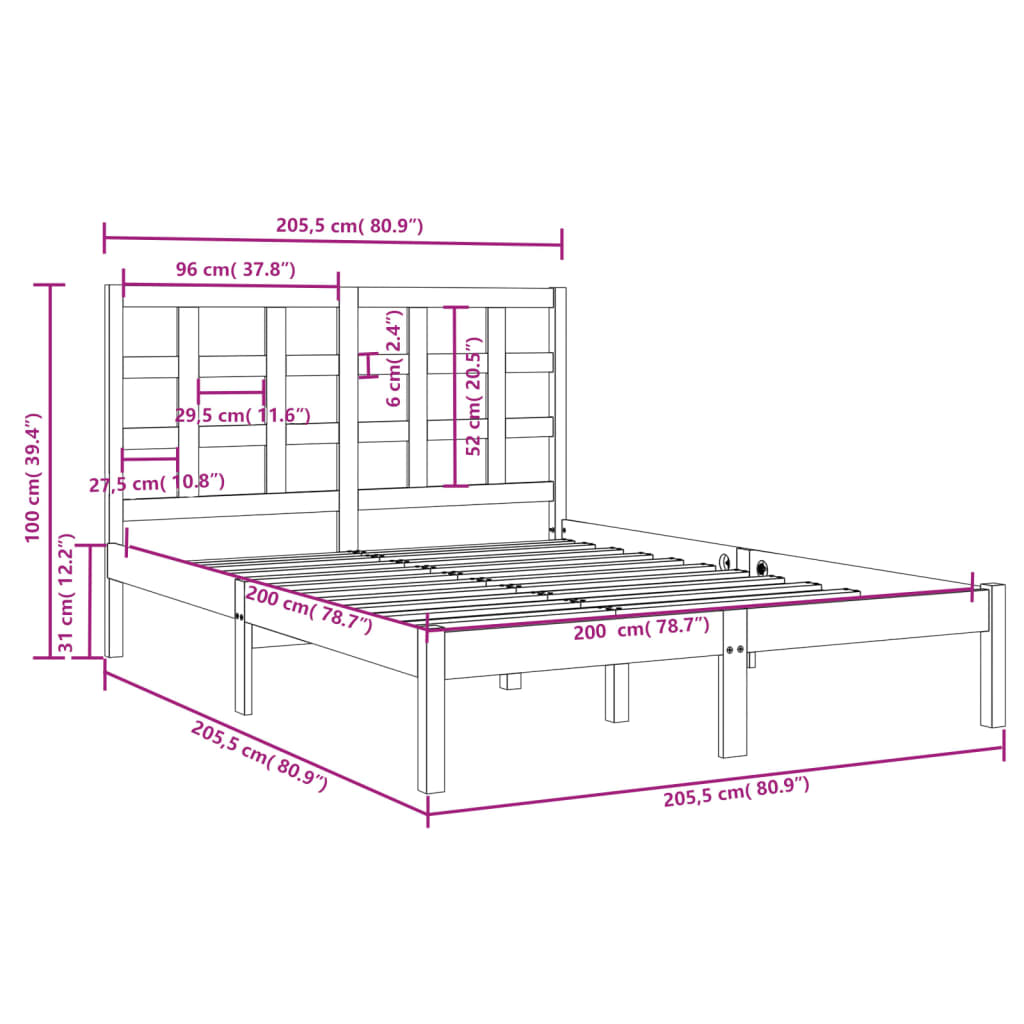 Sengeramme svart heltre200x200 cm