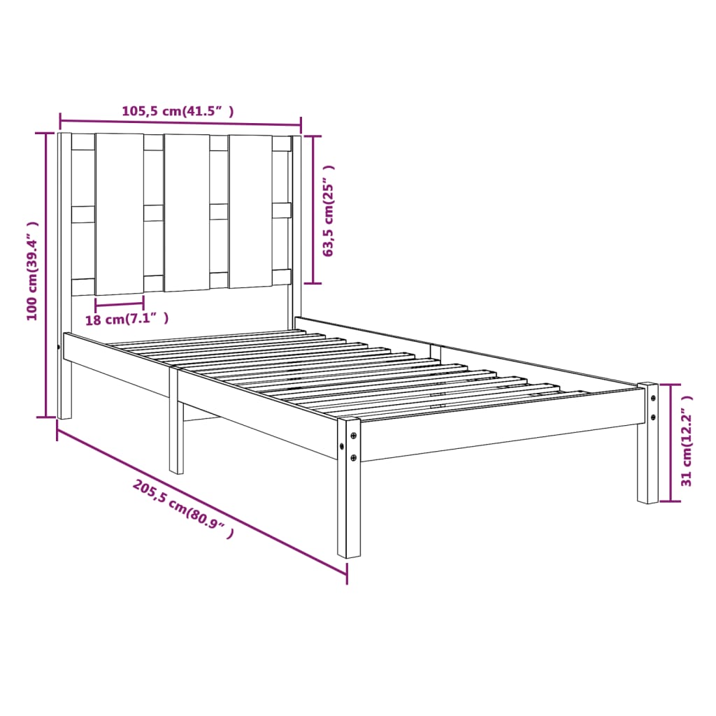 Sengeramme uten madrass 100x200 cm heltre furu