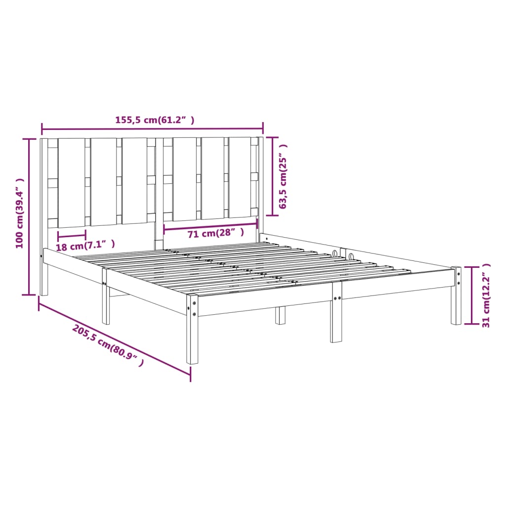 Sengeramme svart heltre 150x200 cm King Size