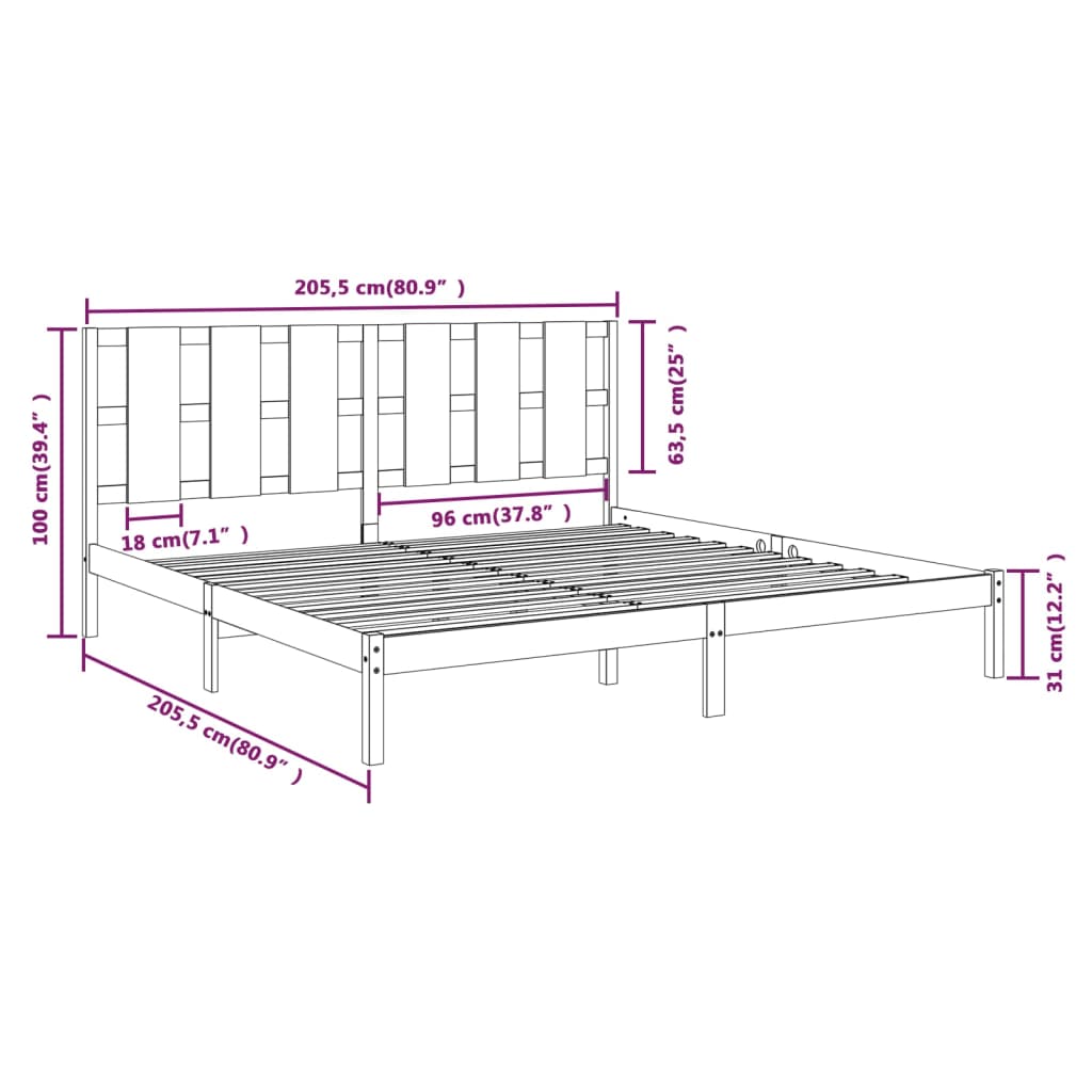 Sengeramme med madrass hvit 200x200 cm heltre furu