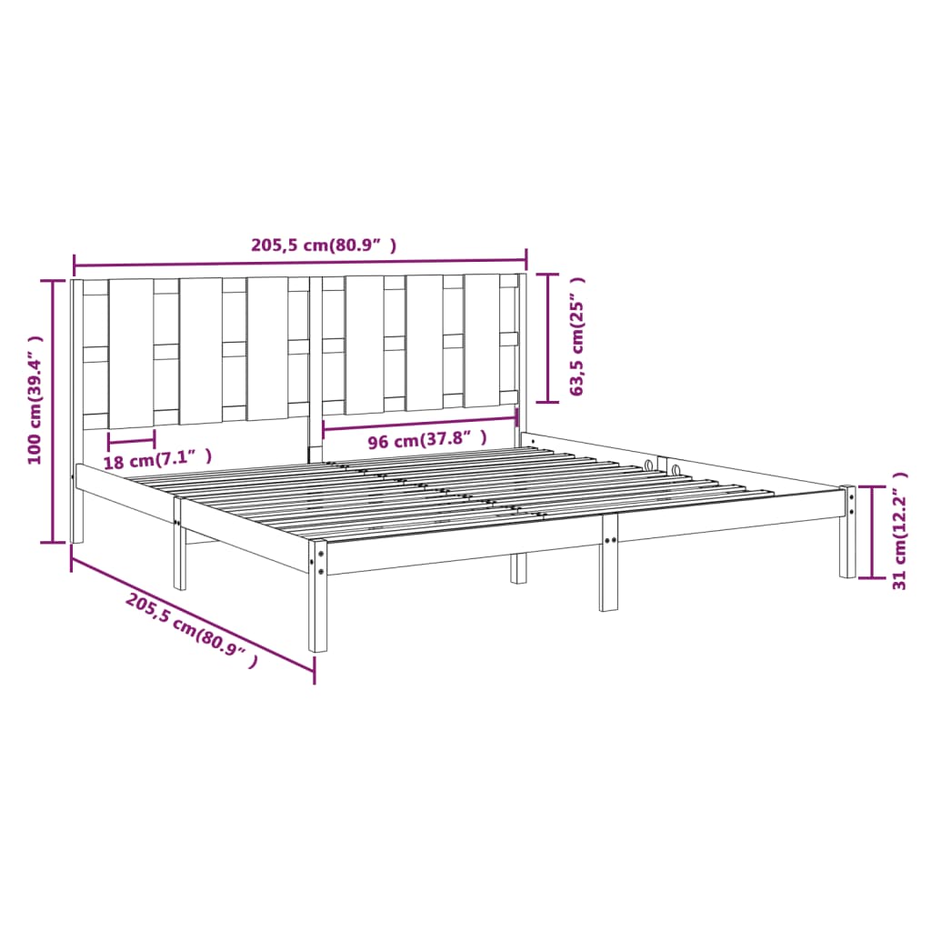 Sengeramme honningbrun heltre furu 200x200 cm