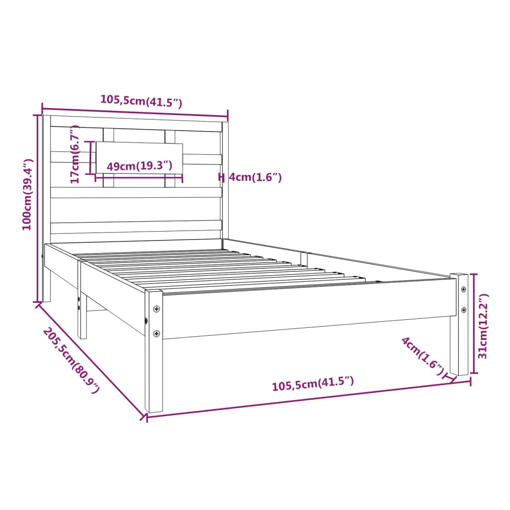 Sengeramme honningbrun heltre 100x200 cm