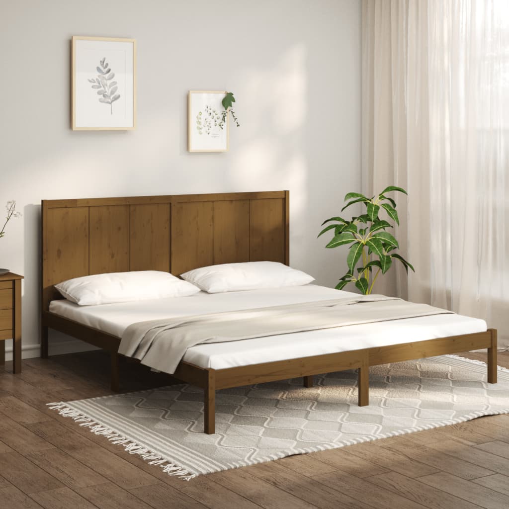Sengeramme honningbrun heltre furu 200x200 cm