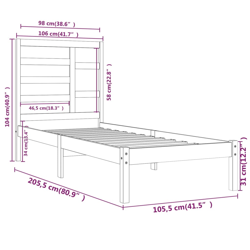 Sengeramme honningbrun heltre 100x200 cm