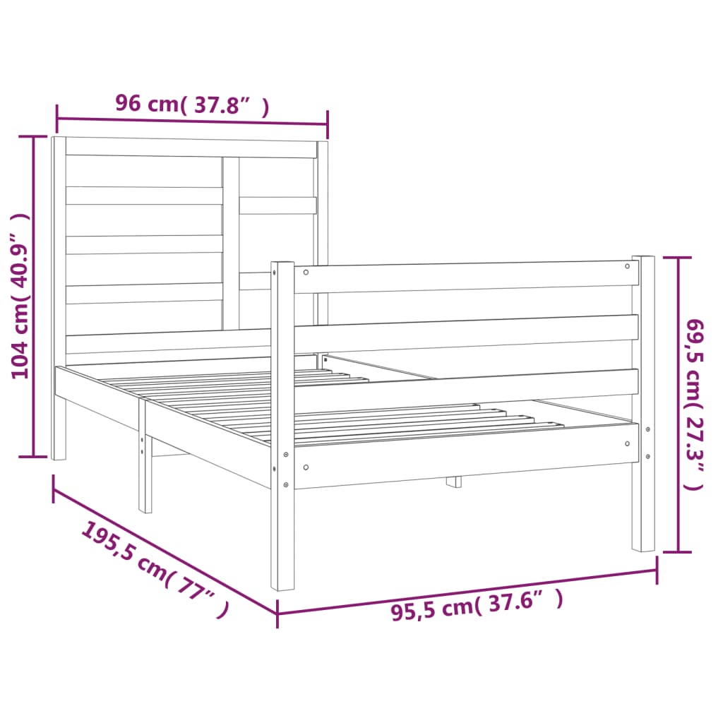 Sengeramme hvit heltre 90x190 cm Single