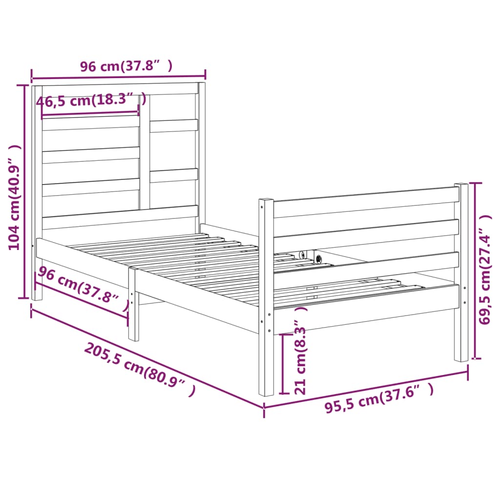 Sengeramme hvit heltre 90x200 cm