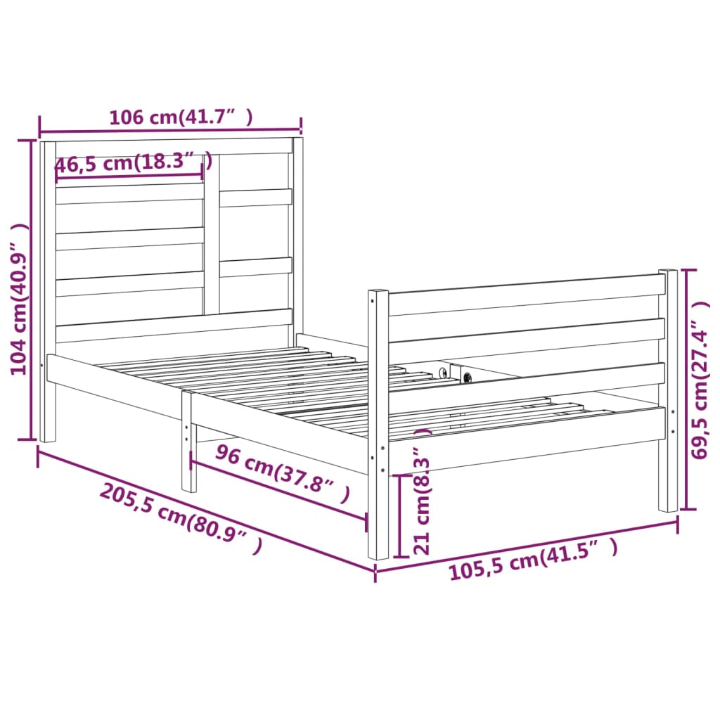 Sengeramme hvit heltre 100x200 cm