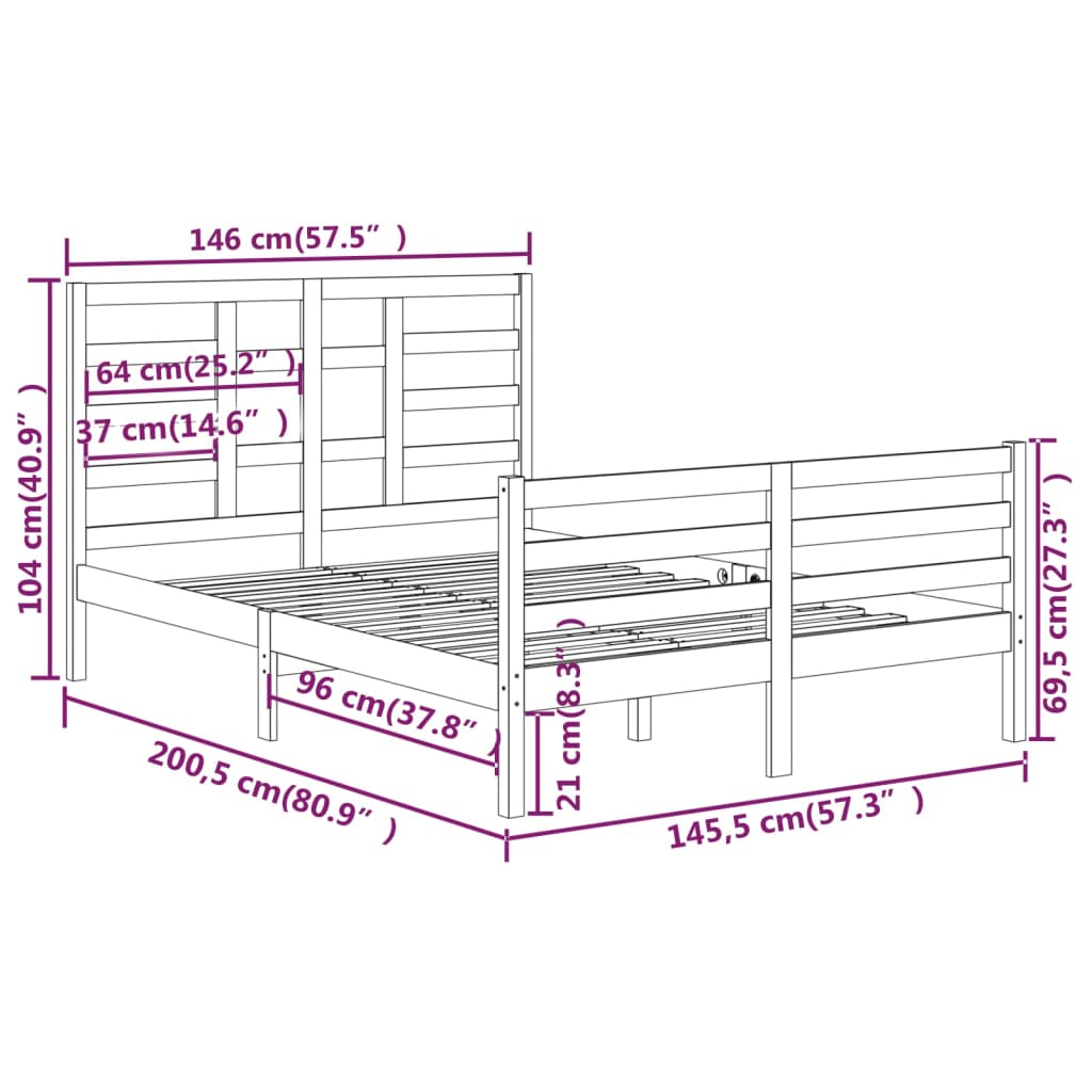 Sengeramme hvit heltre 140x200 cm