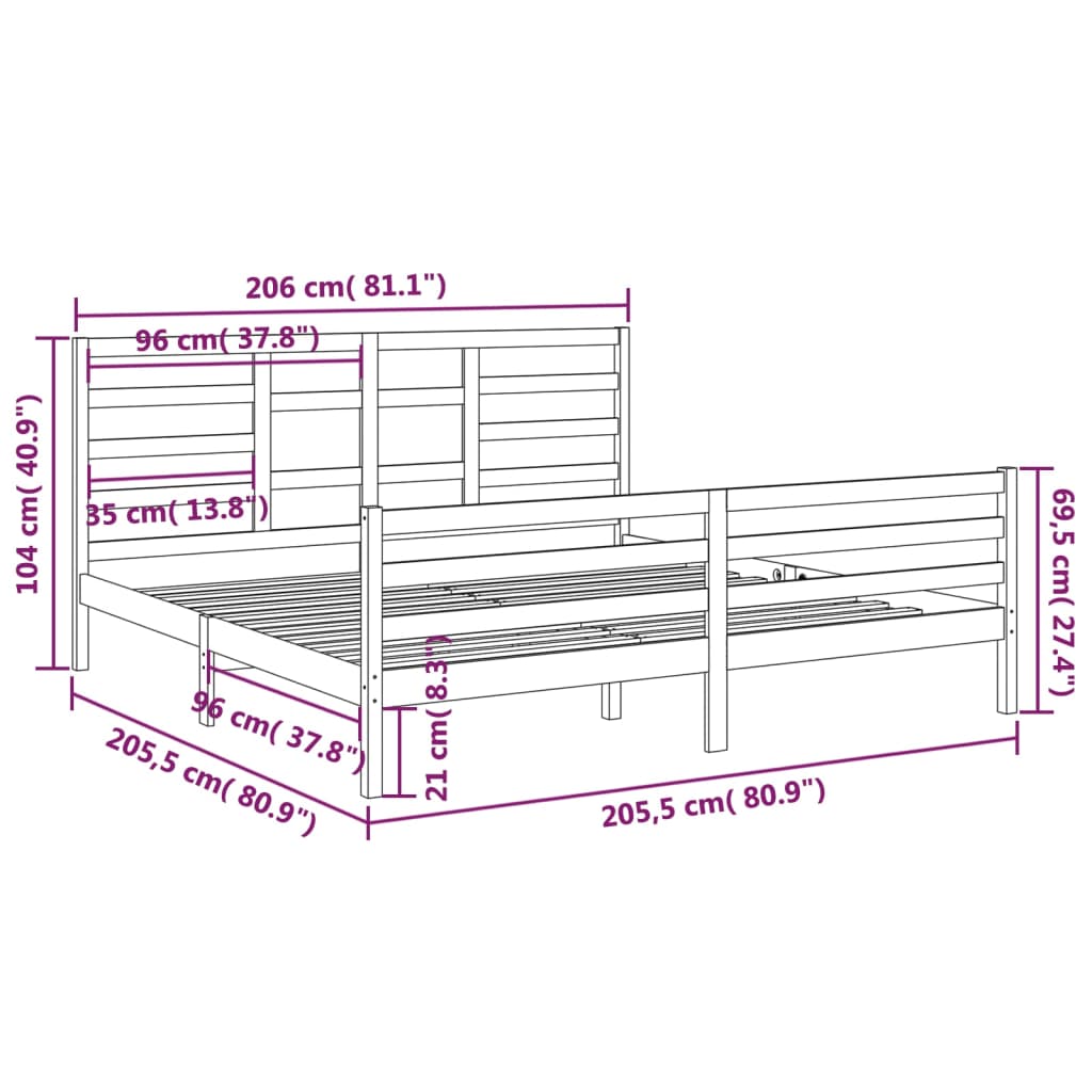 Sengeramme hvit heltre 200x200 cm