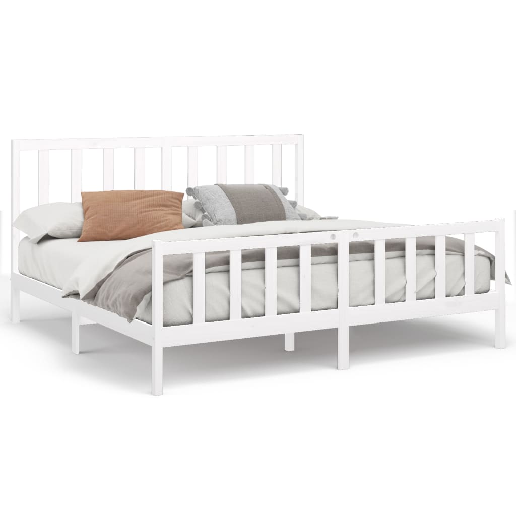 Sengeramme med madrass hvit 200x200 cm heltre furu