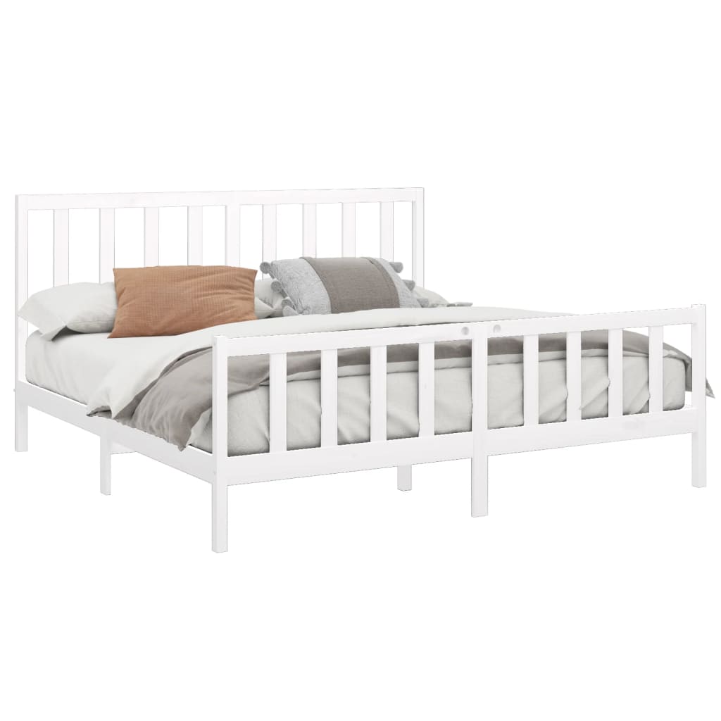 Sengeramme med madrass hvit 200x200 cm heltre furu