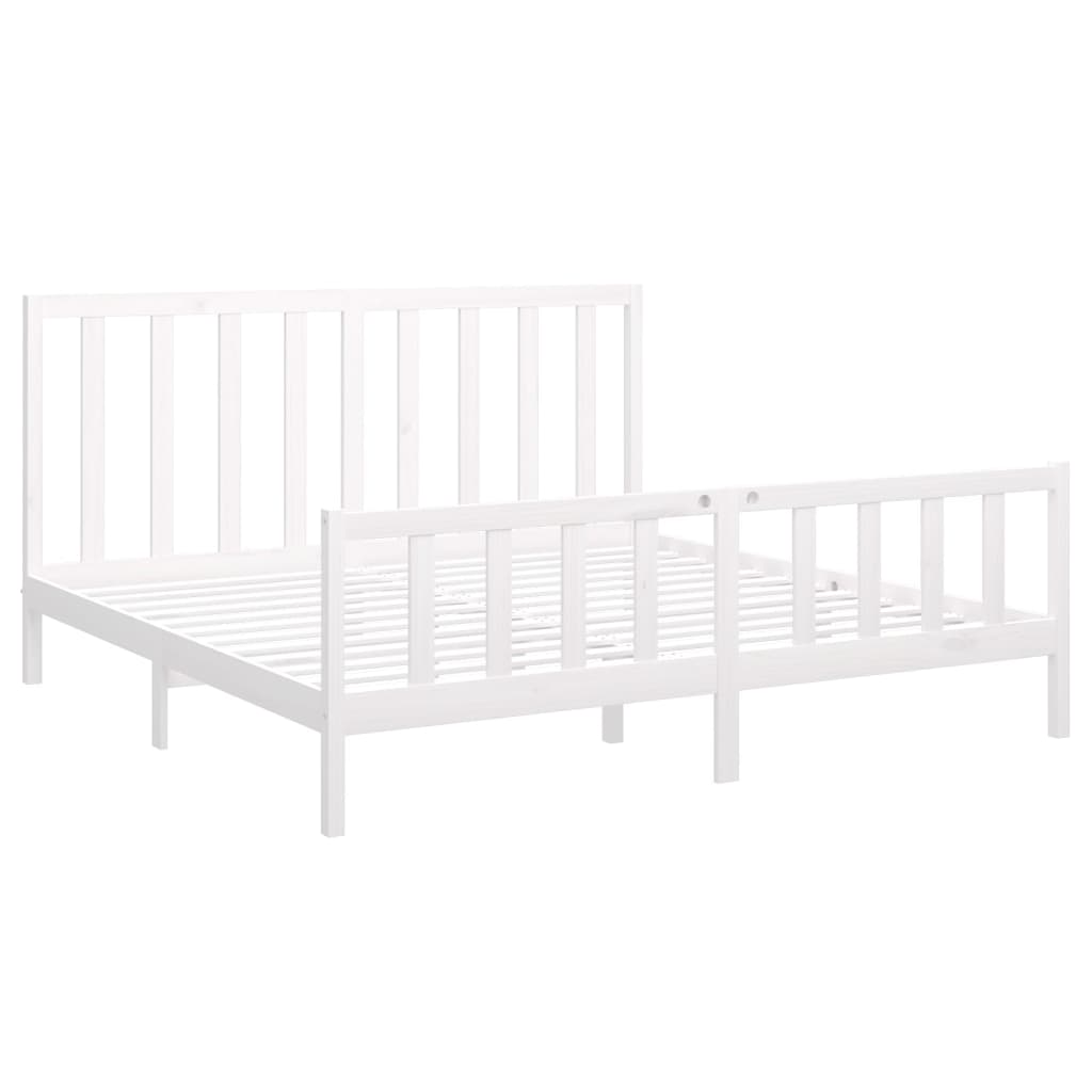 Sengeramme med madrass hvit 200x200 cm heltre furu
