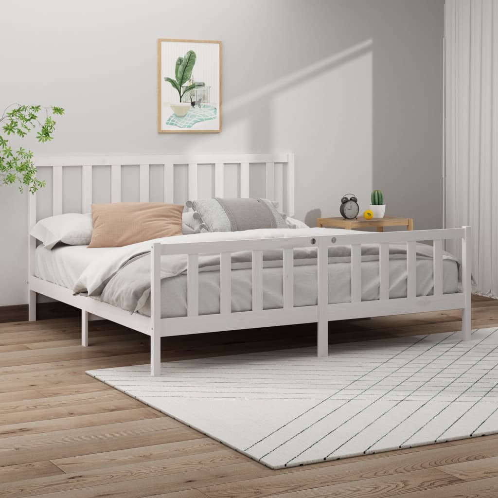 Sengeramme med madrass hvit 200x200 cm heltre furu