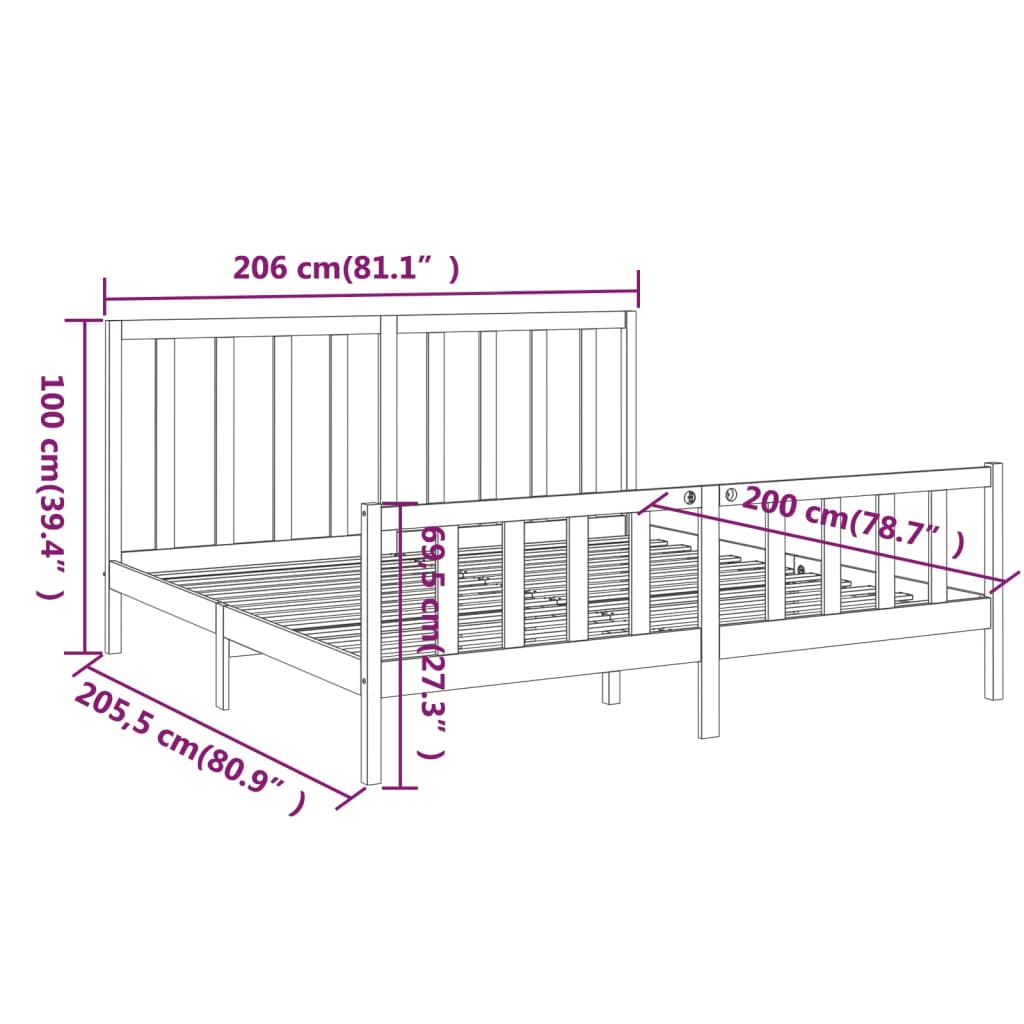 Sengeramme svart heltre furu 200x200 cm