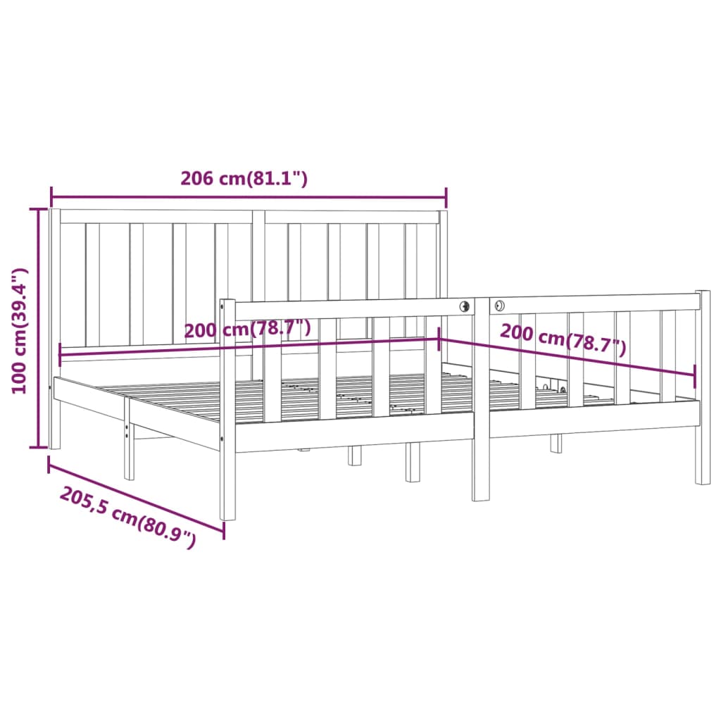 Sengeramme hvit heltre 200x200 cm