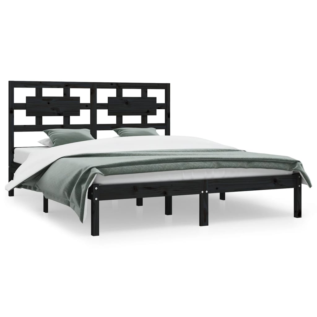 Sengeramme svart heltre furu 200x200 cm