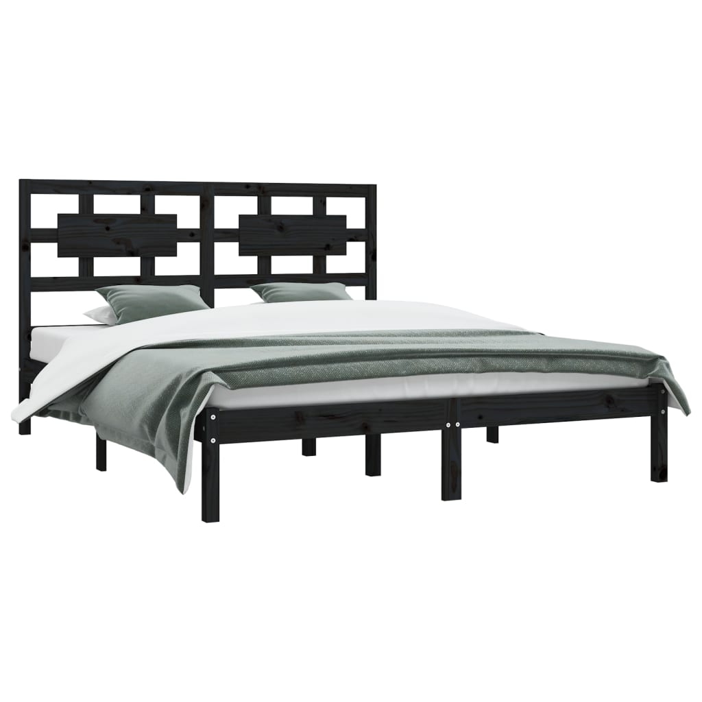 Sengeramme svart heltre furu 200x200 cm