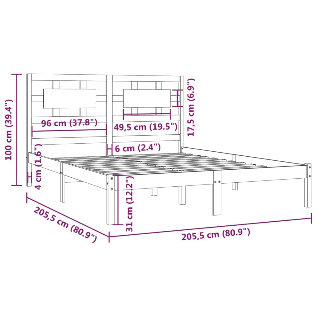 Sengeramme svart heltre furu 200x200 cm
