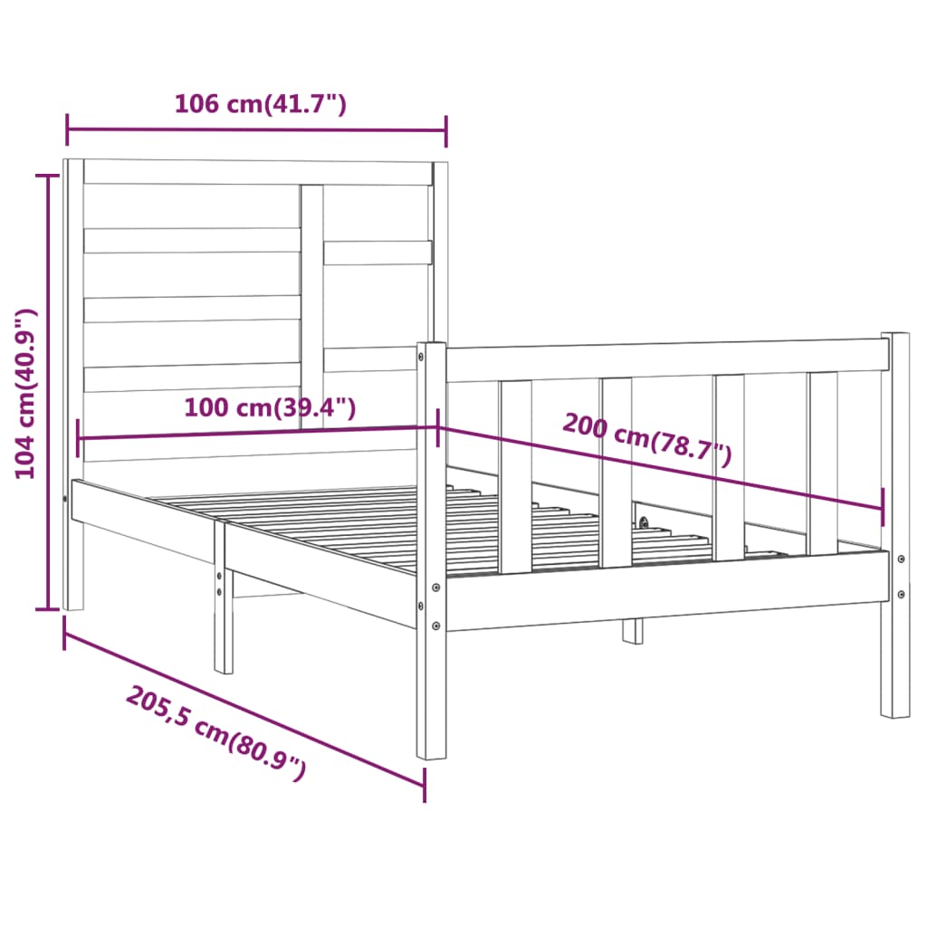 Sengeramme svart heltre furu 100x200 cm