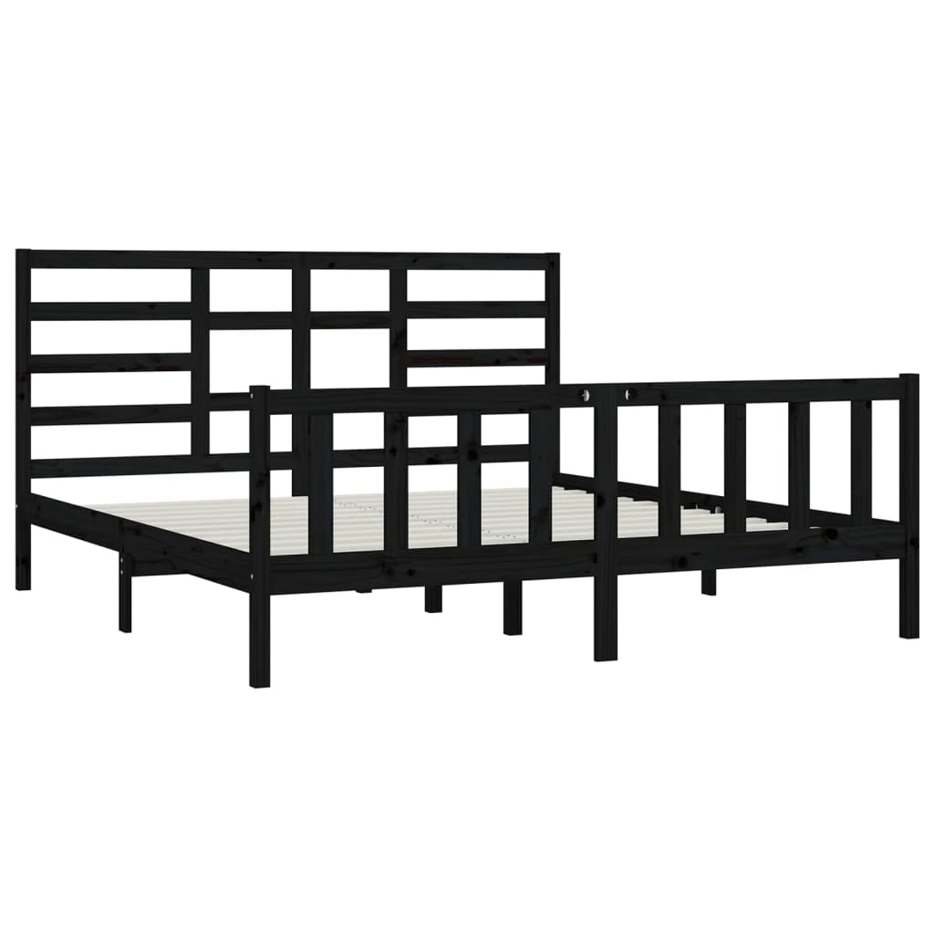 Sengeramme svart heltre furu 200x200 cm