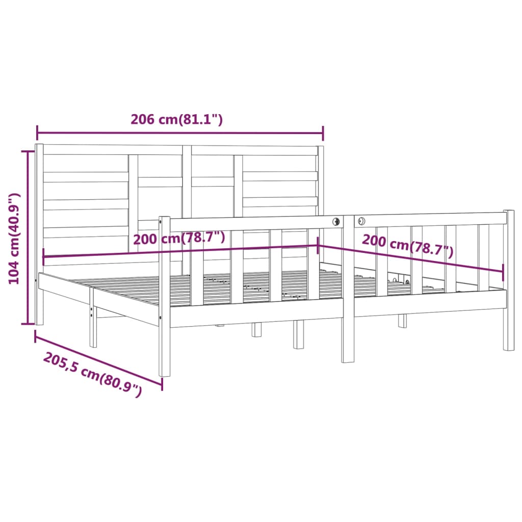 Sengeramme svart heltre furu 200x200 cm