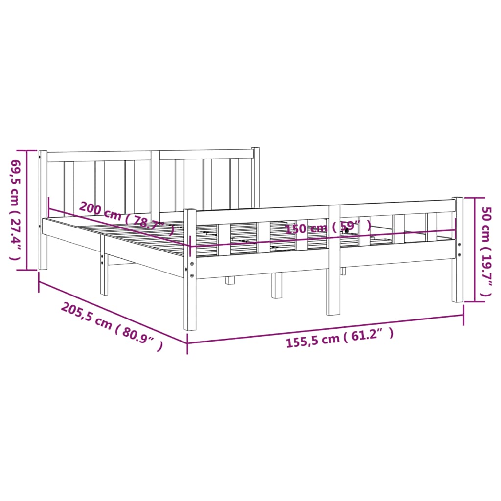 Sengeramme hvit heltre 150x200 cm King Size