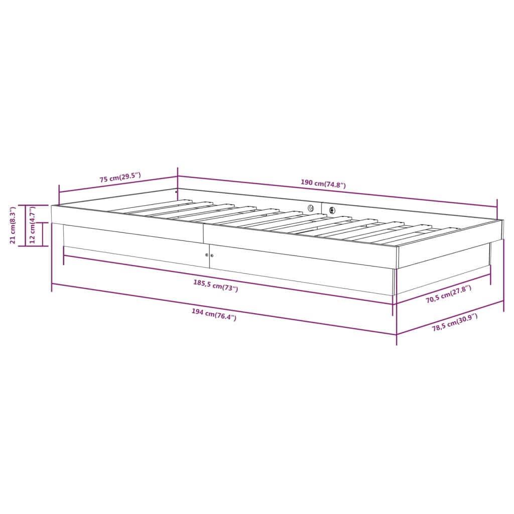 Sengeramme svart heltre 75x190 cm Small Single