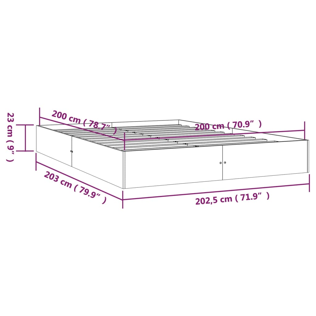 Sengeramme hvit heltre 200x200 cm