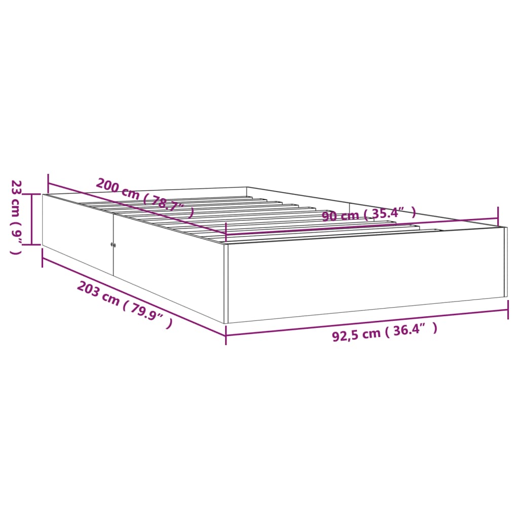 Sengeramme hvit heltre 90x200 cm