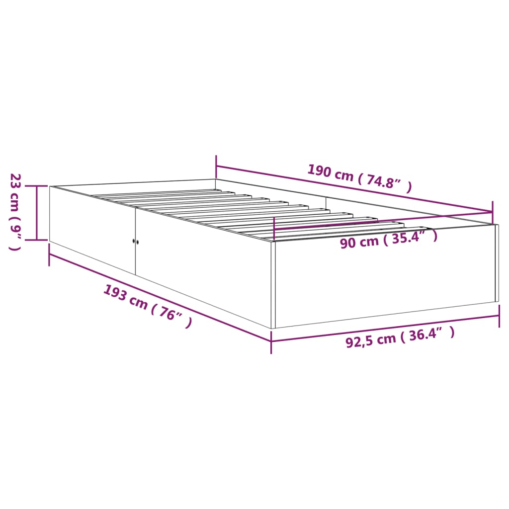 Sengeramme hvit heltre 90x190 cm Single
