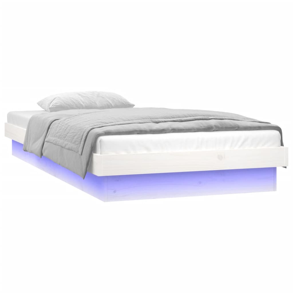 Sengeramme med LED hvit 100x200 cm heltre