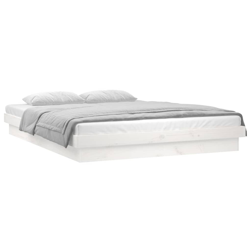 Sengeramme med LED hvit 180x200 cm Super King heltre