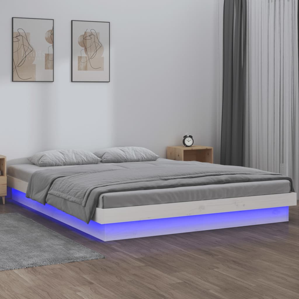 Sengeramme med LED hvit 180x200 cm Super King heltre
