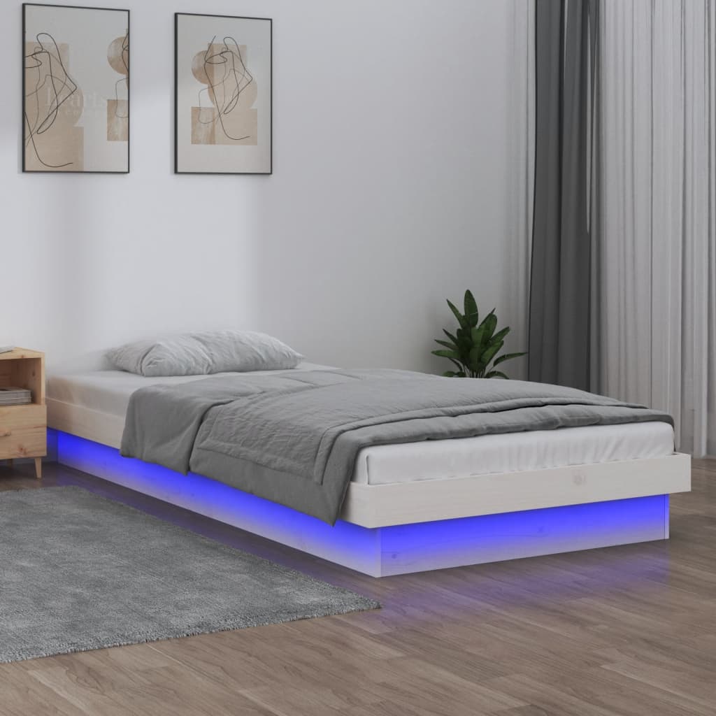 Sengeramme med LED hvit 90x190 cm Single heltre