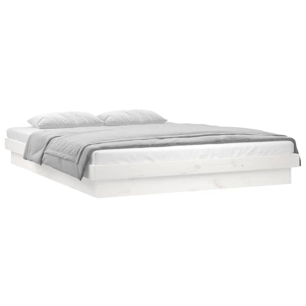 Sengeramme med LED hvit 140x190 cm heltre
