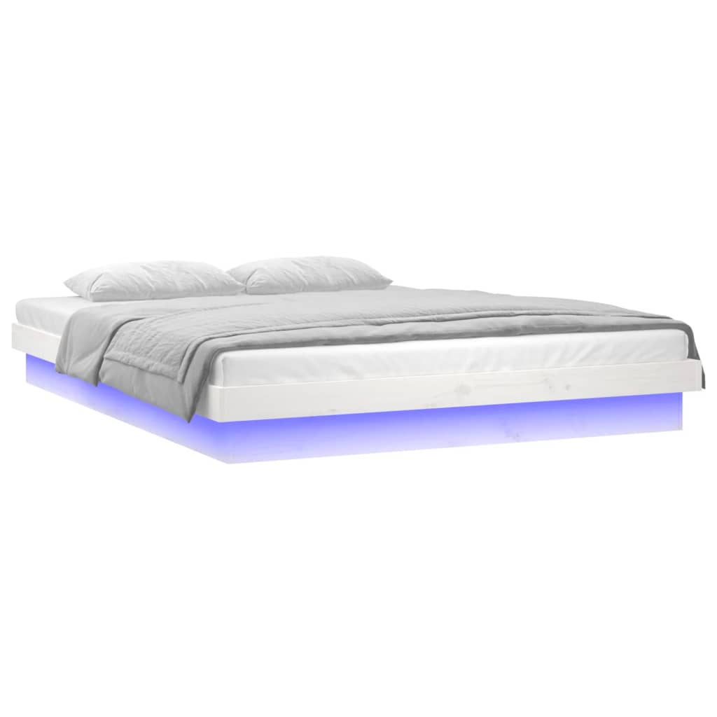 Sengeramme med LED hvit 140x190 cm heltre